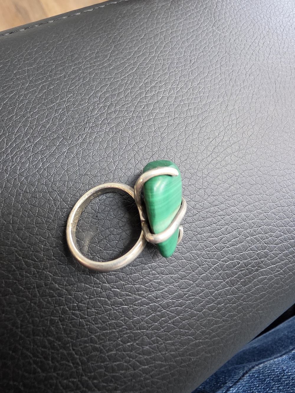 925 Silver Ring with Green Malachite Stone
